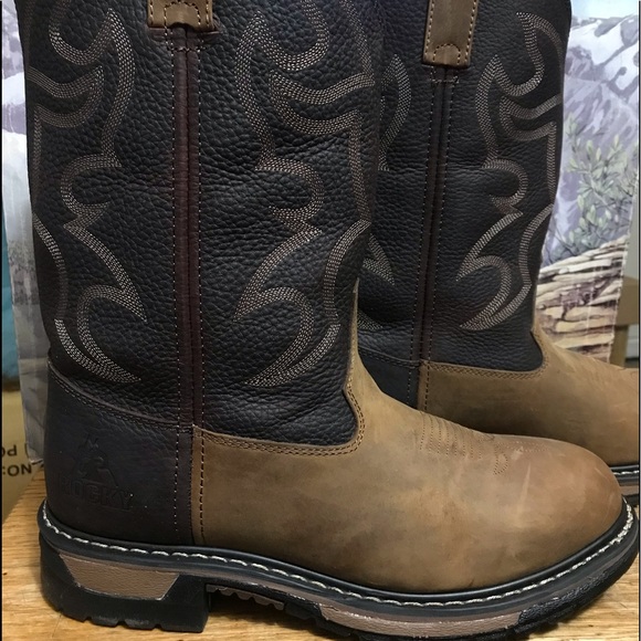 Leather western style Rocky mens boots, size 9 (never worn) - Picture 1 of 6